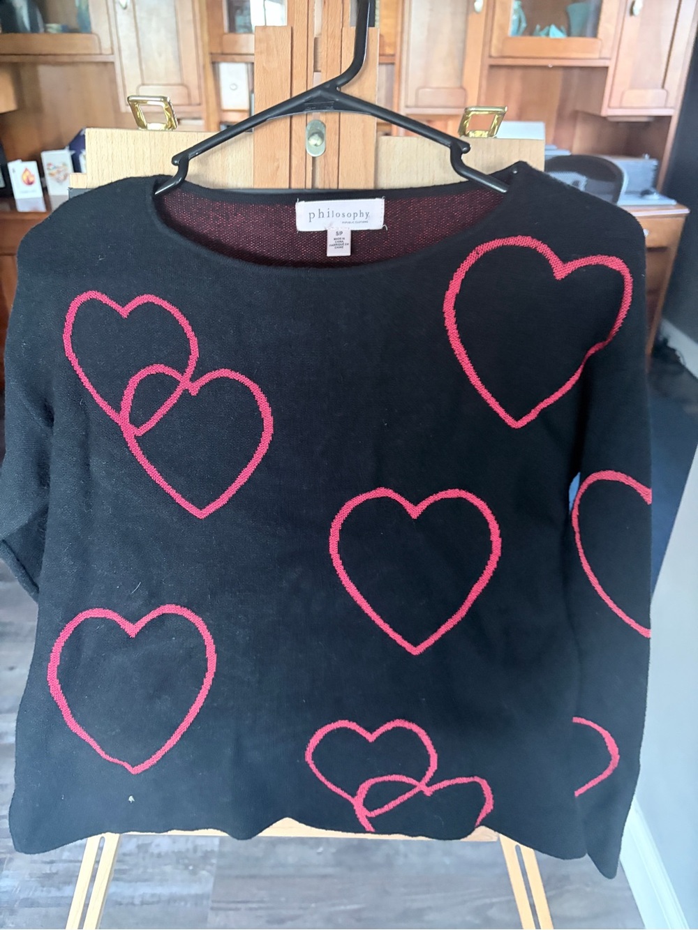 Philosophy Black Sweater with Red Heart Motif